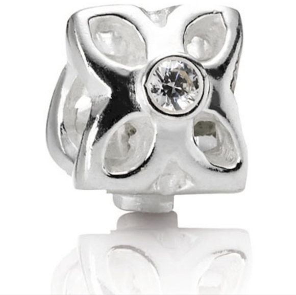 Pandora Four Petal Flower Clear CZ Charm - Picture 1 of 7